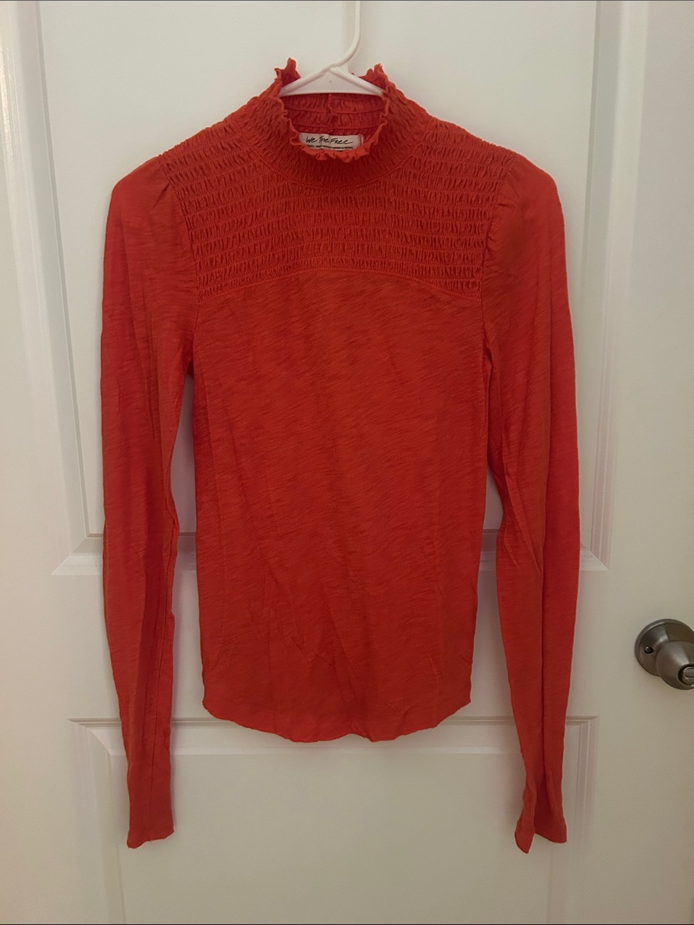 We The Free Red Smocked Mock Neck Long Sleeve Top NWOT